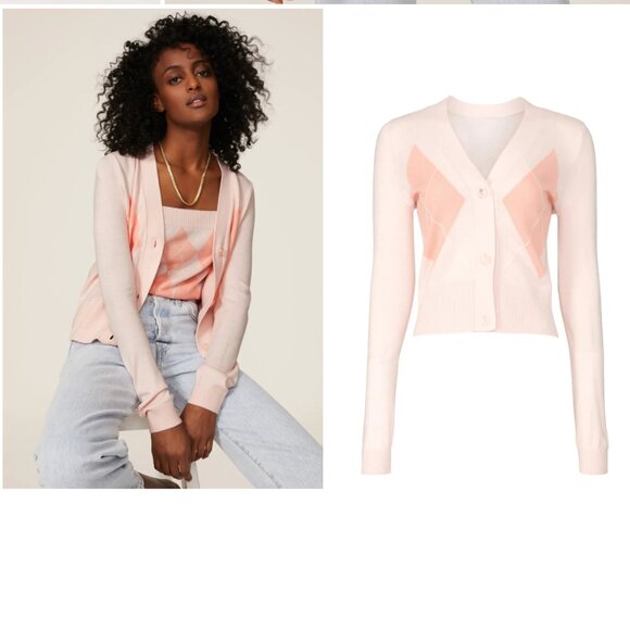 Small - 525 America - Pink Argyle Cardigan Rent the Runway $138 msrp - Picture 6 of 14